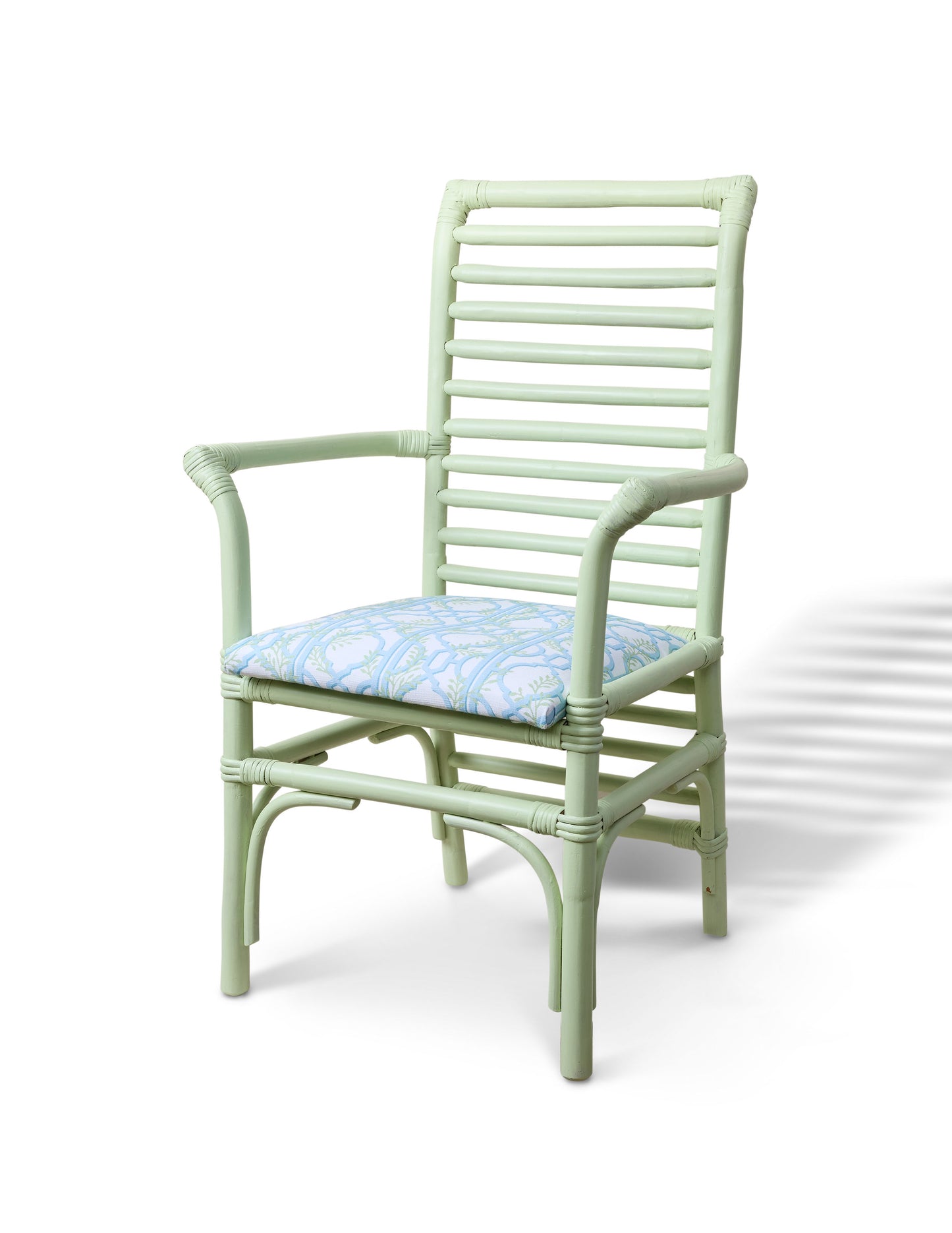 A Pair of Vintage Bamboo Elbow Chairs with Upholstered Seats