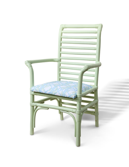 A Pair of Vintage Bamboo Elbow Chairs with Upholstered Seats
