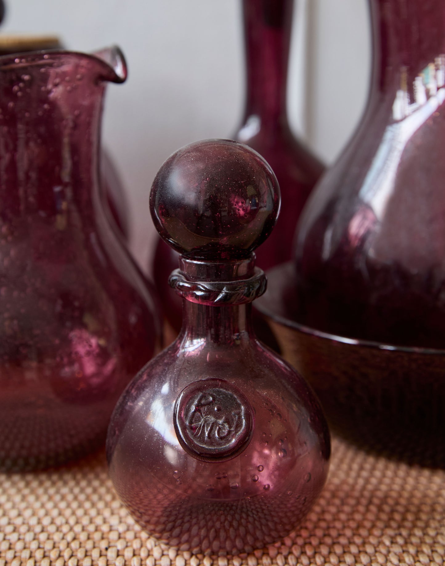 A Collection of Six Vintage Hand-Blown Glass in Amethyst by La Verrerie de Biot