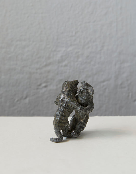 An Early 20th Century Austrian Cold Painted Cast Bronze Model of Two Pugs; a Cast Metal Mouse and Two Wrestling Cats