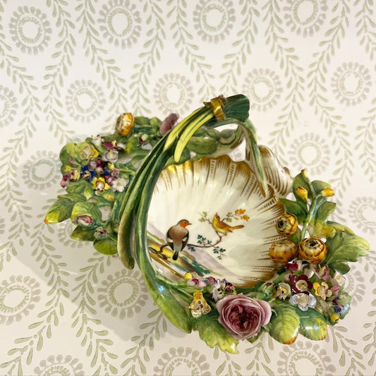 A Coalport 'Coalbrookdale' Style Porcelain Basket with Painted Birds and Appliquéd Flowers circa 1830s