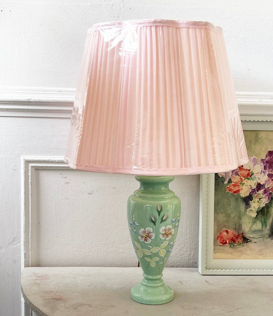 A 19th Century Celadon Opaline Lampbase with Hand-Painted Flowers