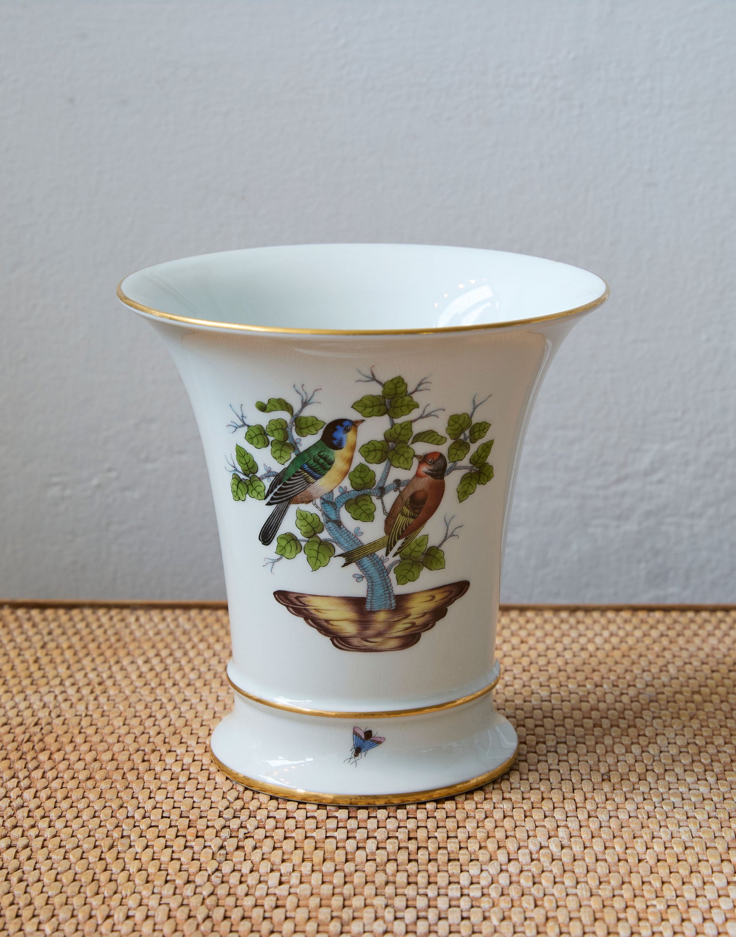 A Vintage Hand-Painted Herend Vase in the Rothschild Bird Pattern