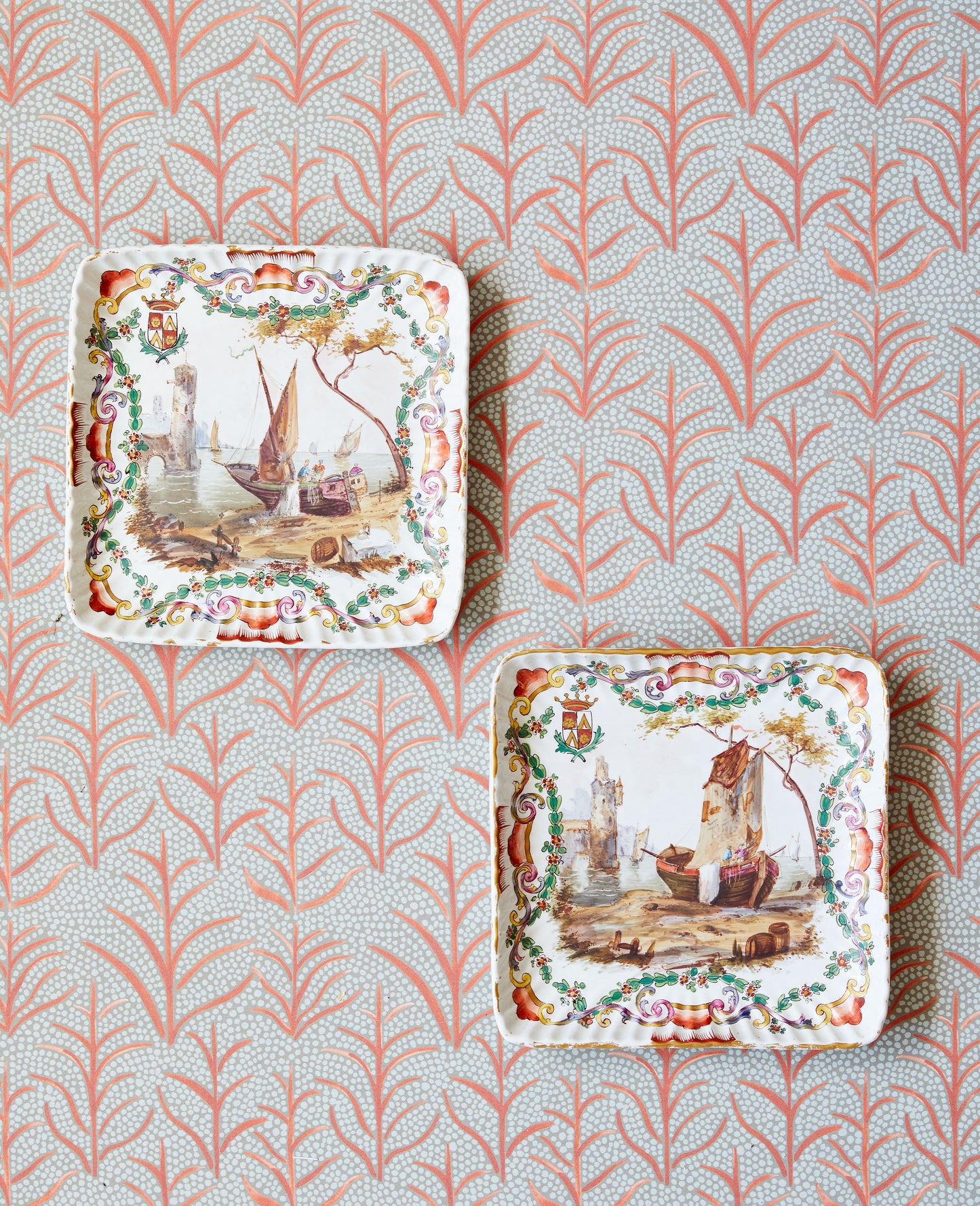 A Pair of 19th Century Decorative French Faience Hand-painted Armorial Dishes by Lille 1767