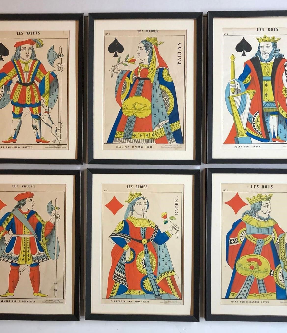 A Rare Set of Twelve Hand-Coloured Antique French Playing Cards