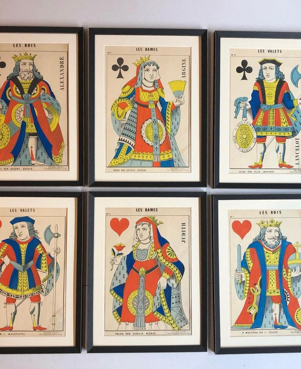 A Rare Set of Twelve Hand-Coloured Antique French Playing Cards