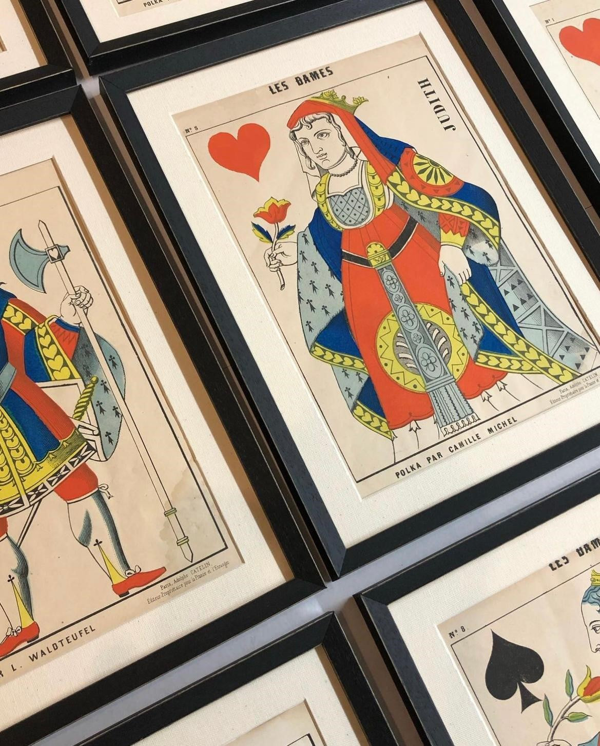 A Rare Set of Twelve Hand-Coloured Antique French Playing Cards