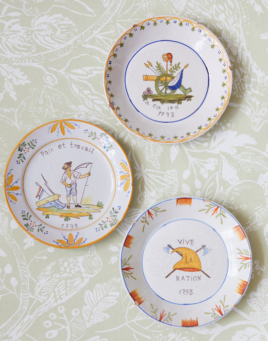 A Set of Three 19th Century Nevers Revolution Faience Plates