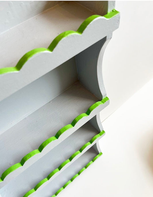 A Hand-Painted Vintage Four-tiered Shelving Unit with Scalloped Edge