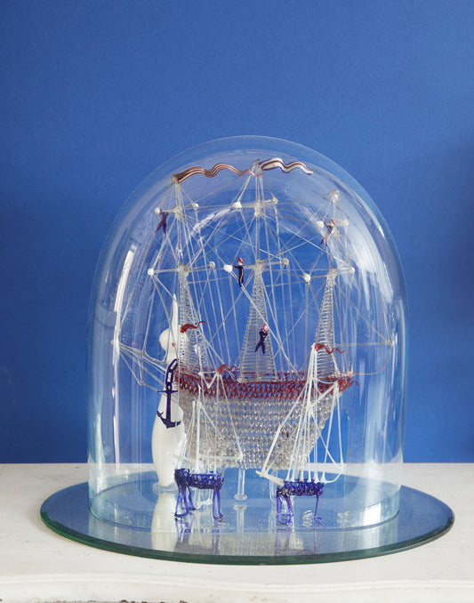 Two Rare 19th Century 'Nailsea' Type Spun Glass Friggers of Three-masted Galleons