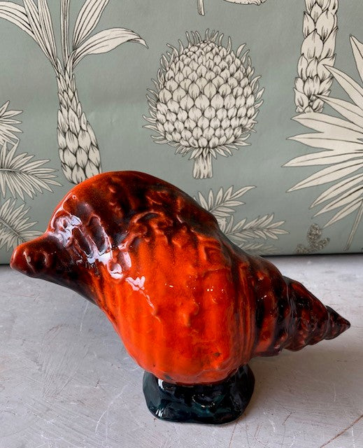 A 1960s Vallauris Small Red Glazed Shell with Underwater Scene.