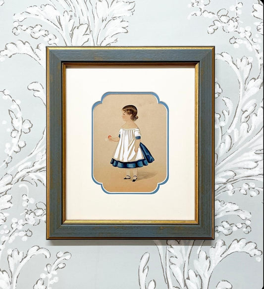 19th Century Watercolour of a Young Girl Holding a Peach
