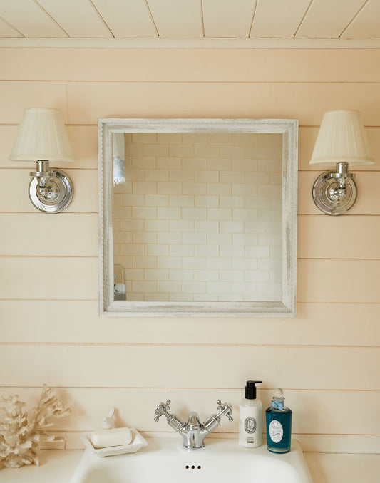 A White Scalloped Mirror Available in Three Sizes