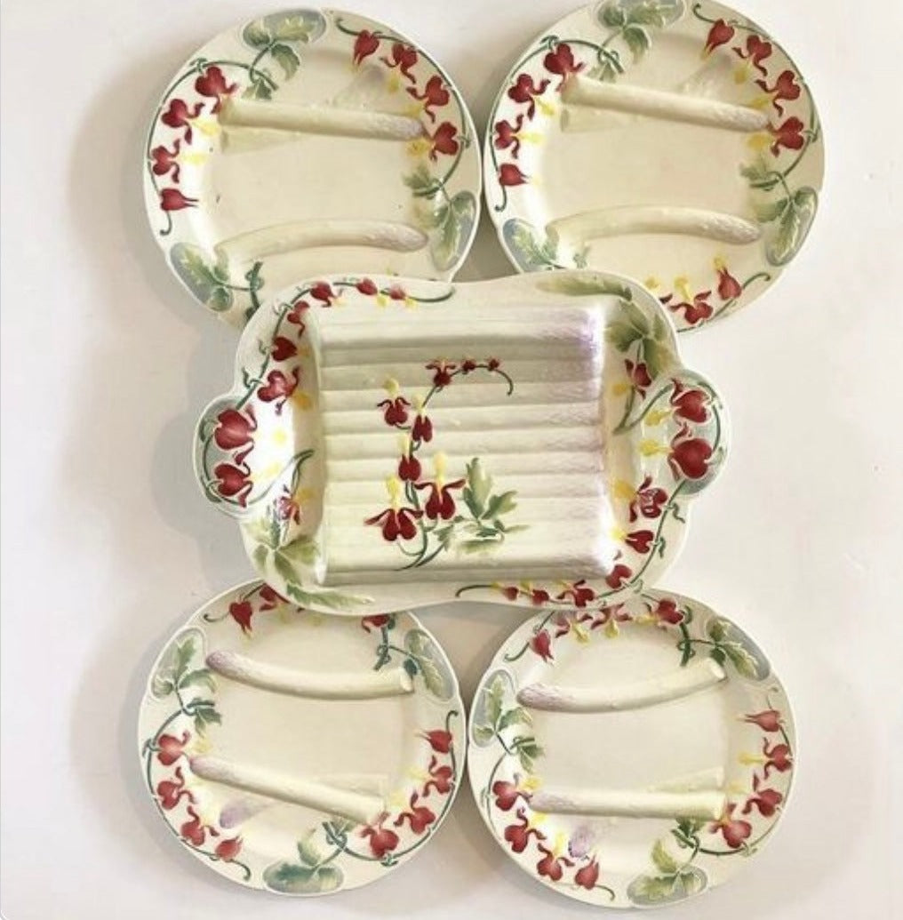 A Set of Asparagus Plates and Serving Dish