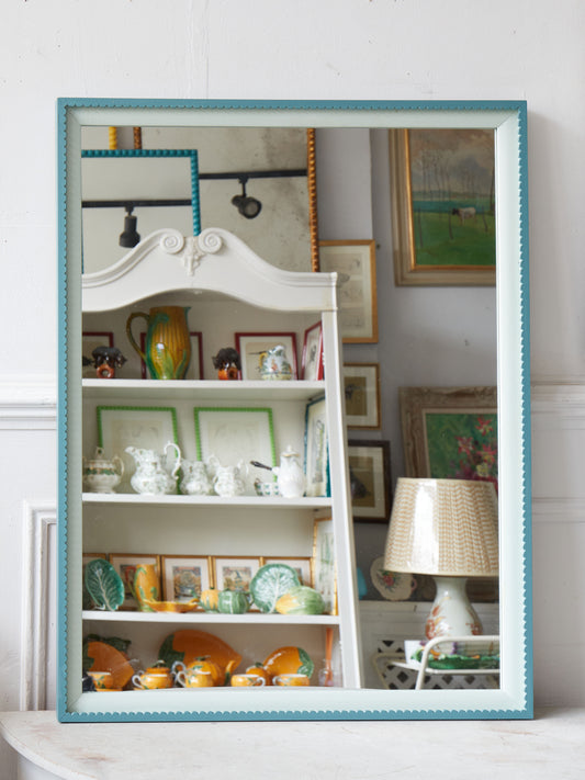 A Large Scallop Framed Mirror Hand-Painted in Tea with Florence and Aquamarine by Little Greene Paint Company