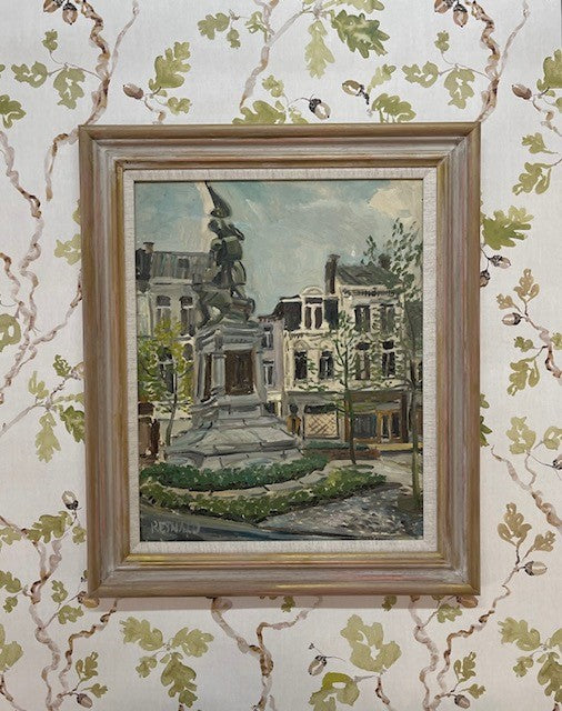 A French Oil Painting of a Town Square