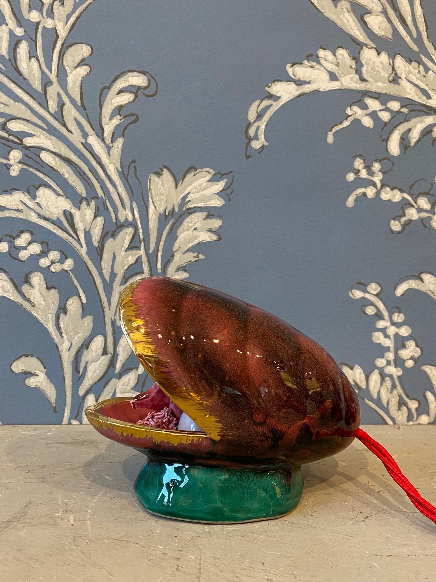 A 1960s Vallauris Pink Glazed Shell Lamp with Underwater Scene