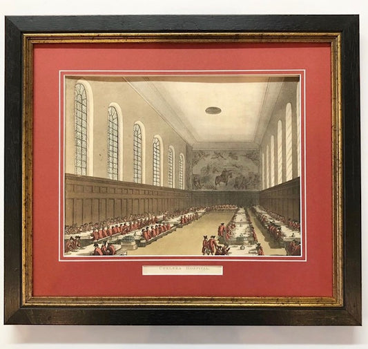 A Pair of Aquatint Prints of Chelsea Hospital and Chelsea Military College by Augustus Charles Pugin and Thomas Rowlandson