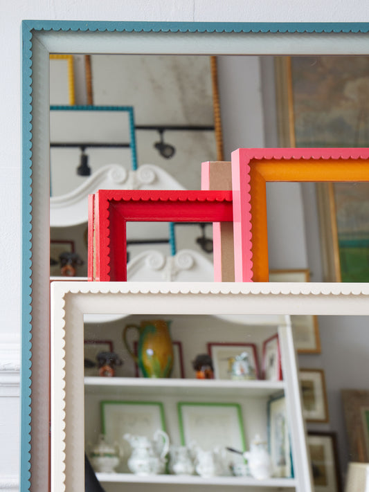 A Medium Scallop Framed Mirror Hand-Painted in Leather and Marigold by Little Greene Paint Company