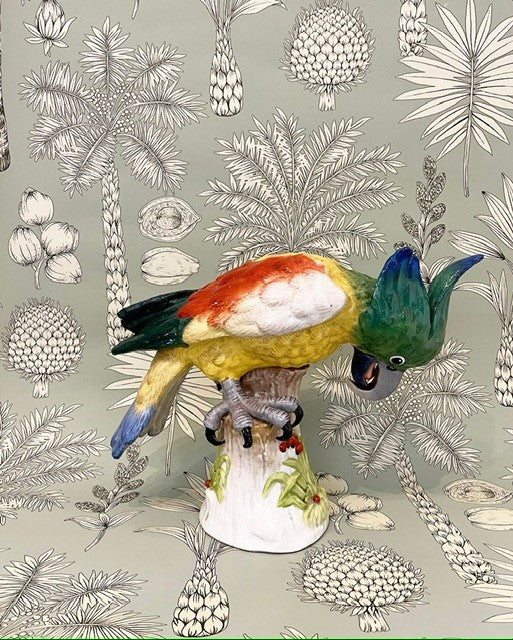 A Large Early 20th Century Dresden Hand-Painted Figurine of a Parrot