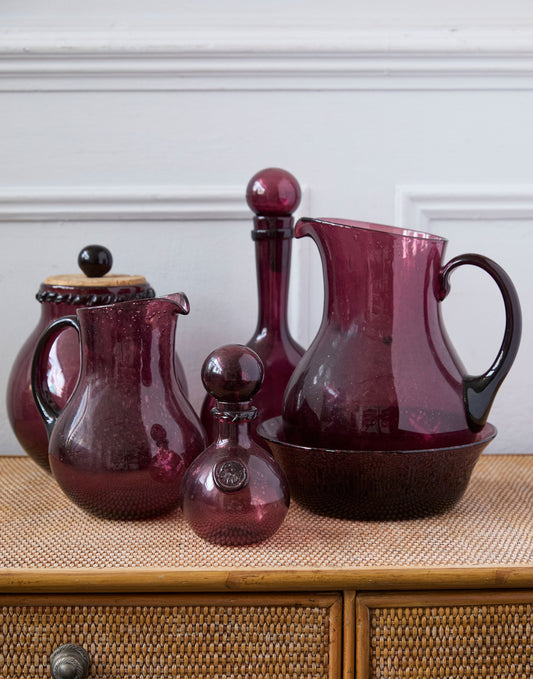 A Collection of Six Vintage Hand-Blown Glass in Amethyst by La Verrerie de Biot