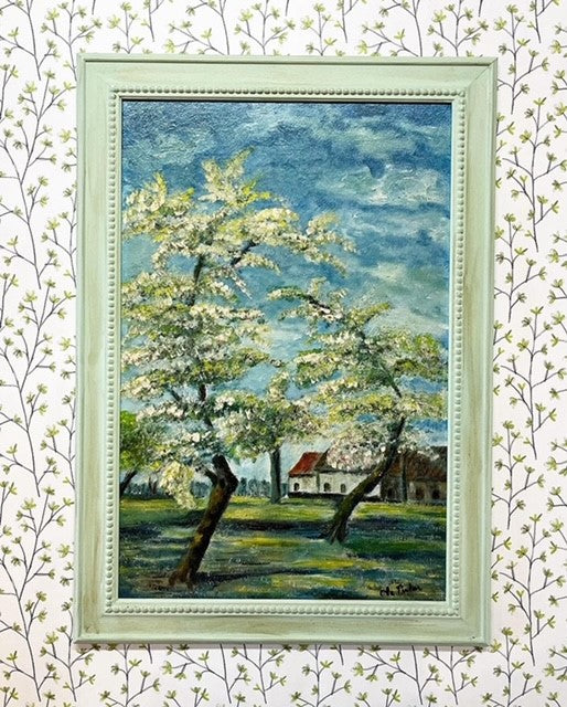 A French Mid 20th Century Oil on Board of Blossom Trees