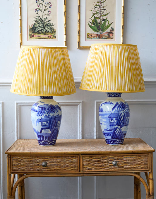 A Large Pair of Japanese Late 19th/Early 20th Century Blue and White Porcelain Table Lamps