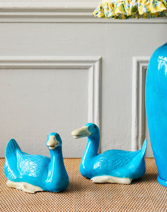 A Pair of Mid-Century Chinese Porcelain Turquoise Indian Runner Ducks