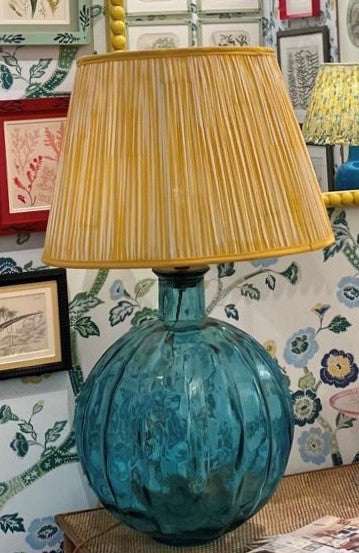 A Large Vintage Blue Glass Lamp with Lampshade