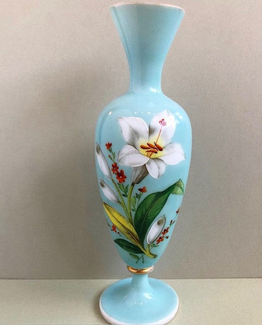 A Handpainted 19th Century Aqua Blue Opaline Glass Vase