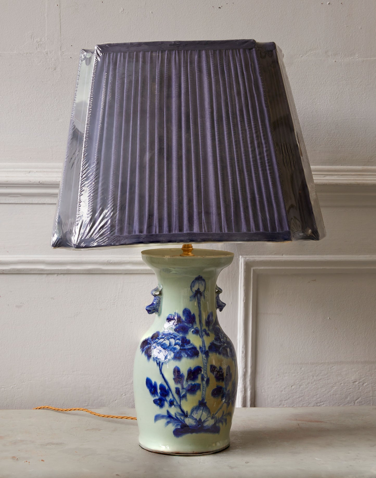 A Large 19th Century Chinese Blue and Celadon Porcelain Table Lamp