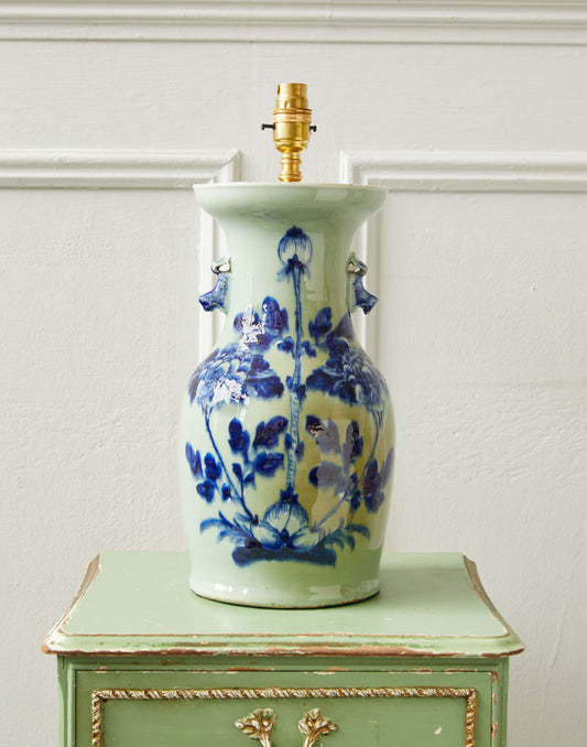A Large 19th Century Chinese Blue and Celadon Porcelain Table Lamp