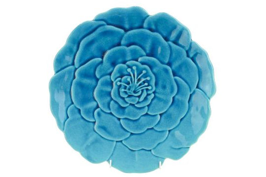 A French Charolles Faience Art Nouveau Plate with Moulded Peony Flowerhead Decoration and Turquoise Glaze