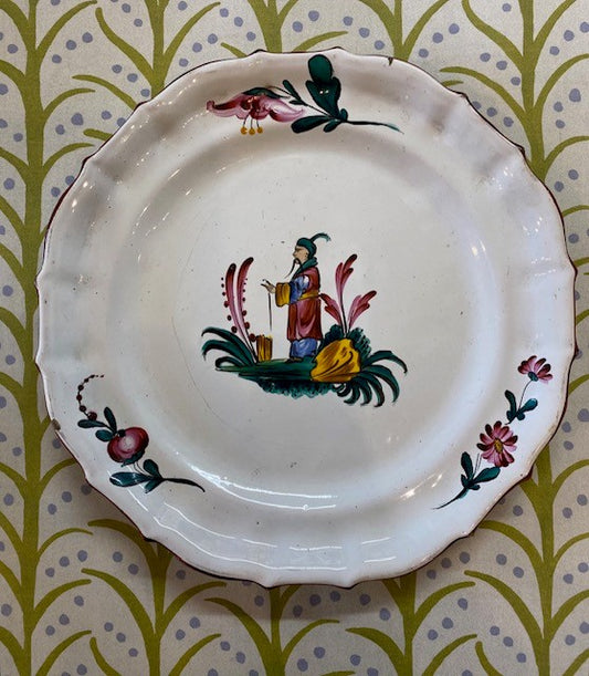 A Set of Six Hand-Painted 19th Century French Earthenware Plates Decorated with Chinese Figures