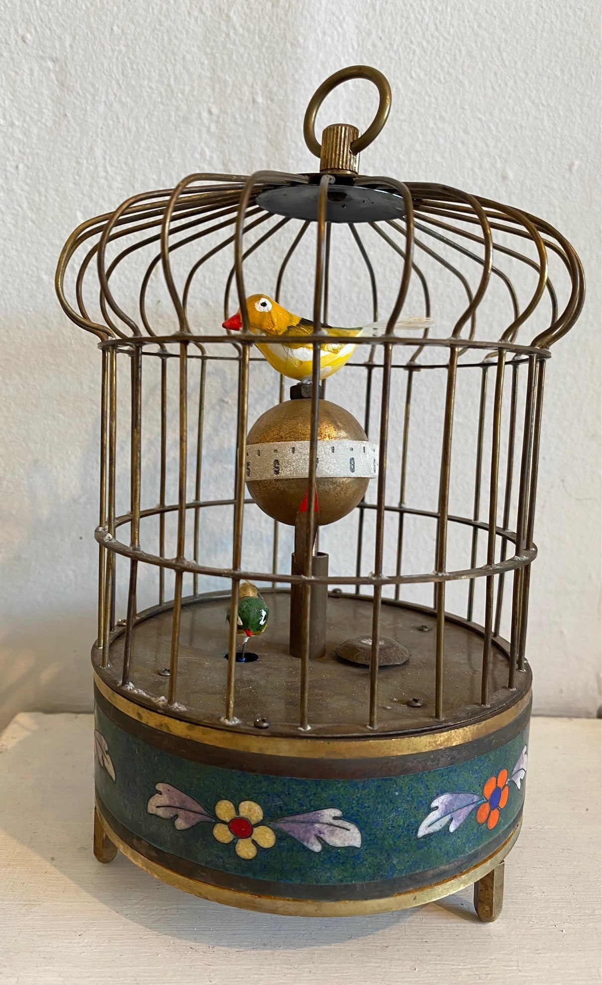 A Chinese Brass and Cloissonné Oriental Bird Cage Clock circa 1880s