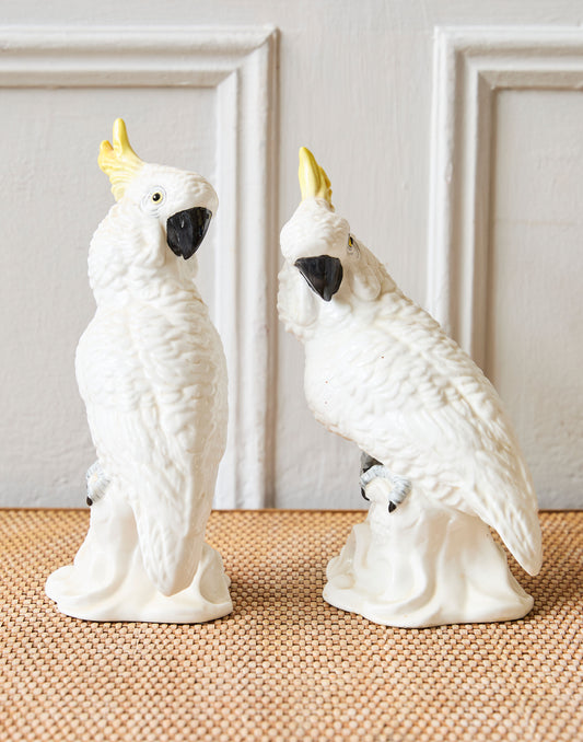 A Pair of Hand-Painted Crown Staffordshire Bone China Cockatoo Figarines Designed and Modelled by J T Jones