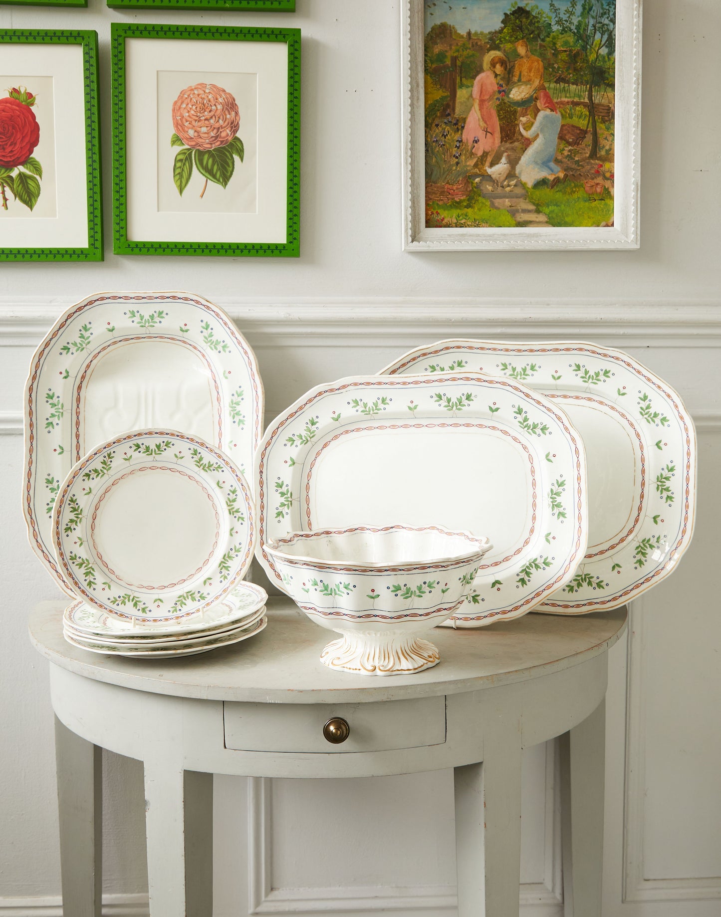 A Set of Three 19th Century Copeland & Garrett Porcelain Platters, A Fluted Bowl and Five Plates