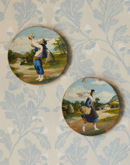 A Pair of Vintage French Oil Paintings of a Countryman and Countrywoman in Traditional Dress
