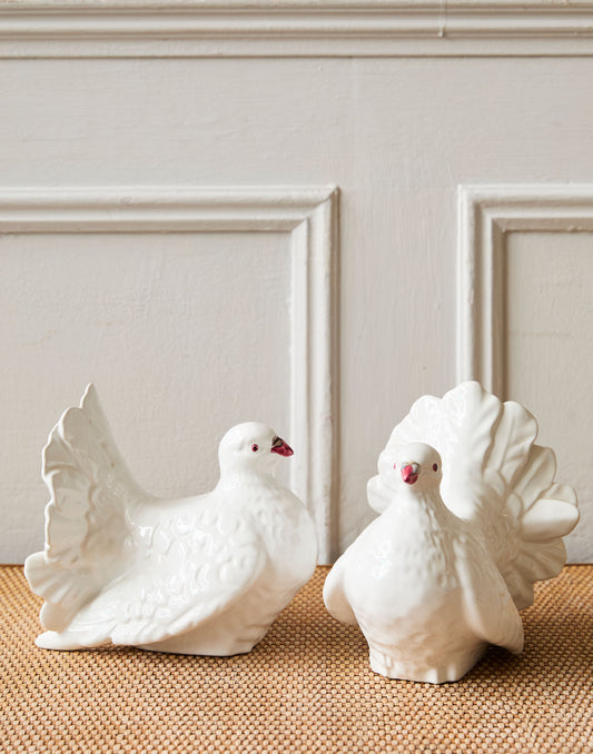 A Pair of Vintage Ceramic Dove Figurines by Pereiras Pottery