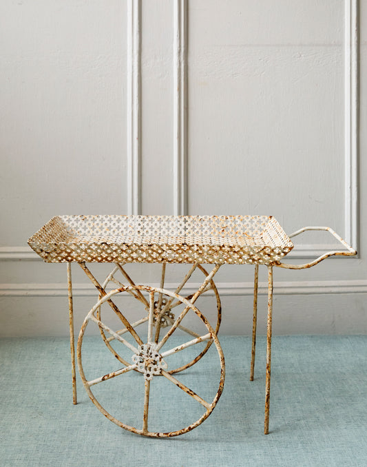 A Vintage French Pierced Metal Drinks Trolley/Bar