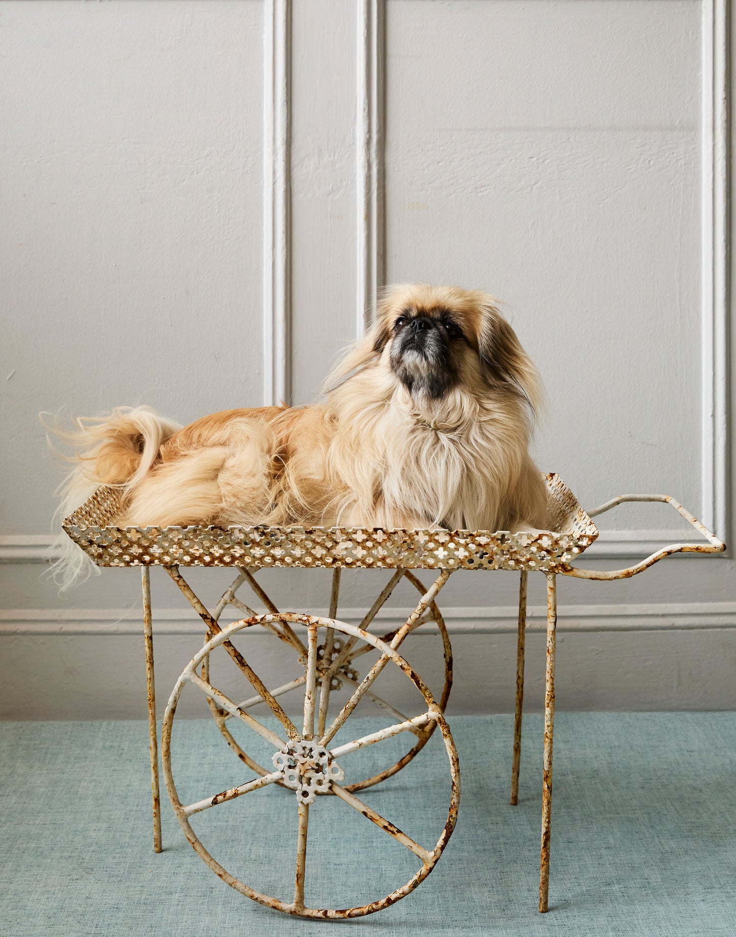 A Vintage French Pierced Metal Drinks Trolley/Bar