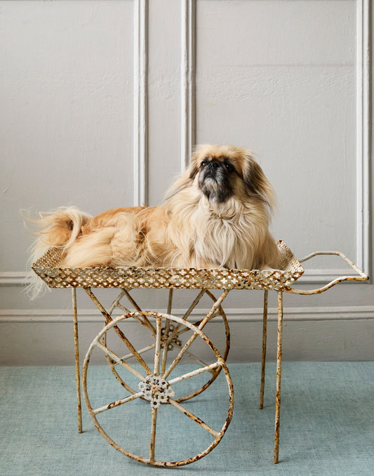A Vintage French Pierced Metal Drinks Trolley/Bar