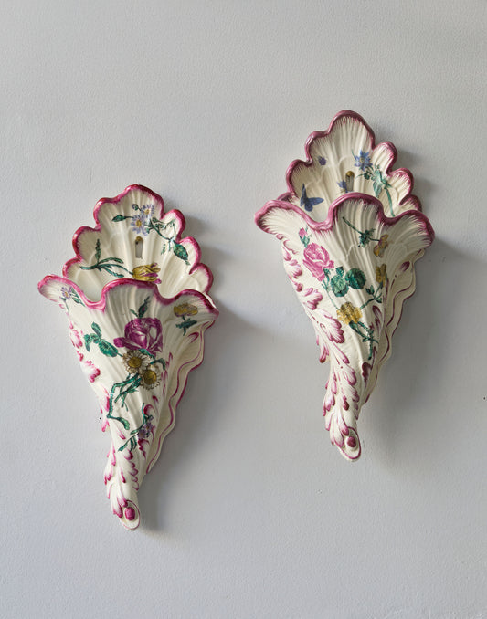 A Pair of 19th Century Faience Wall Pockets by Faïencerie de Gien