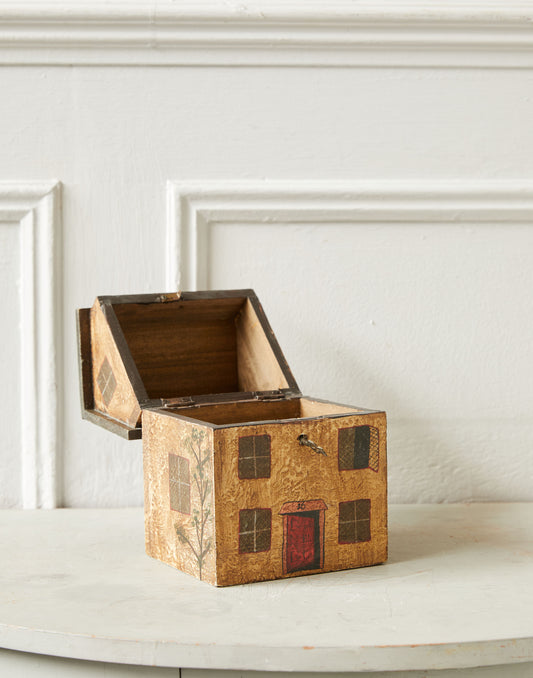 A 'Folk Art' early 19th Century Wooden Hand-painted Cottage Tea Caddy