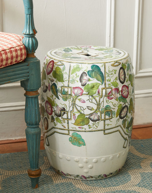 A Mid 19th Century Copeland Late Spode Porcelain Barrel-Shaped Garden Seat Decorated with Flowers and Foliage