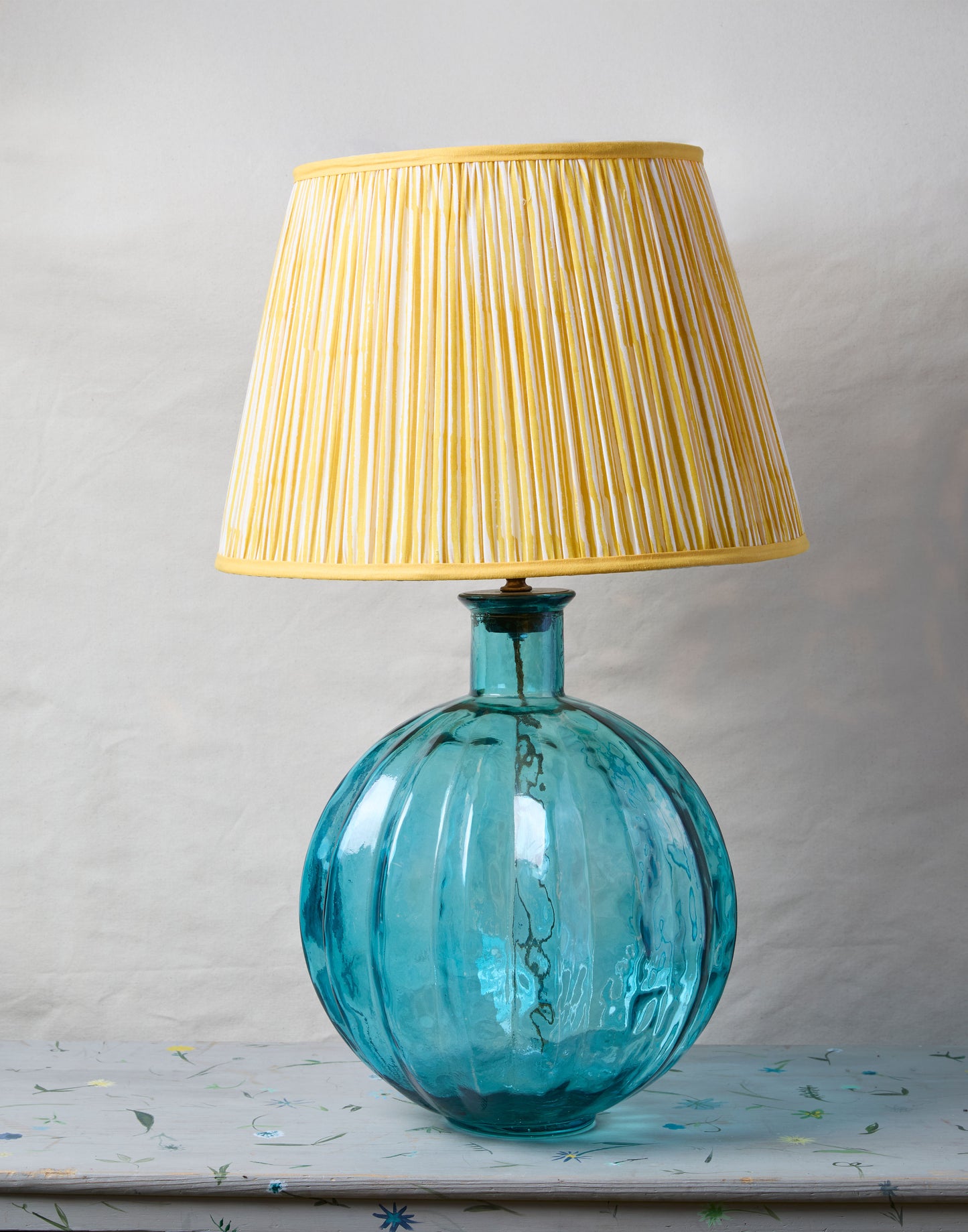 A Large Vintage Blue Glass Lamp with Lampshade