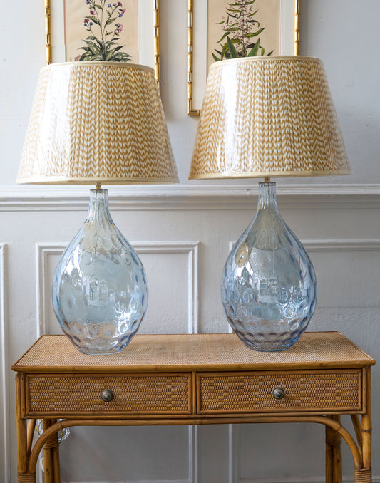 A Pair of Blown Glass Teardrop Table Lamps with Polka Dot Lampshades