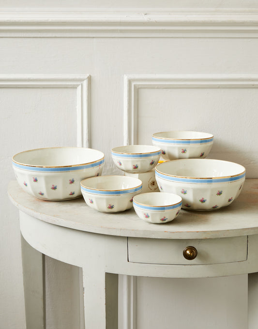 A Set of Six Vintage French Porcelain Graduated Bowls