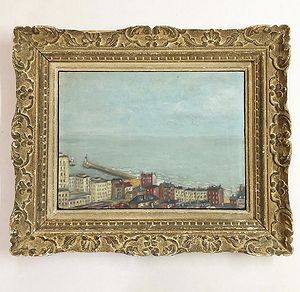 A Mid 20th Century Oil Painting of a Coastal Harbour