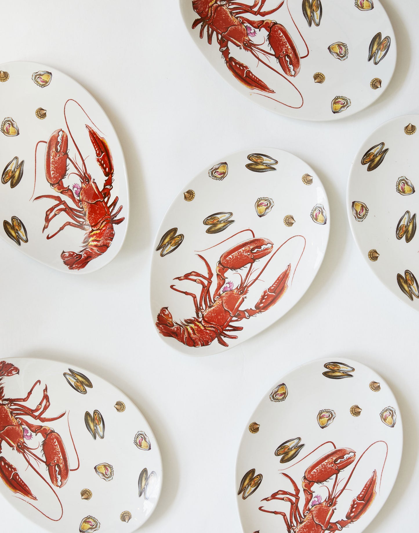 A Set of Six 1930’s Ultra-vitrified Large Oval Lobster Platters Made by John Maddock & Son pottery
